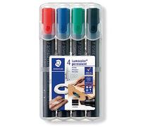 Staedtler Marqueurs permanents 350 WP4 – Pointe biseau 2 à 5 mm – Étui de 4 assortis