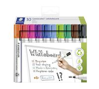 STAEDTLER Lumocolor 351 Feutres tableau blanc - 10 couleurs, 2,0 mm | Encre effaçable à sec, pointe ronde - s’efface proprement & sans résidu, DRY SAFE - Art.-Nr. 351 C10