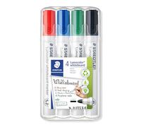 STAEDTLER Lumocolor 351 Feutres tableau blanc - 4 couleurs, 2,0 mm | Encre effaçable à séchage rapide, pointe ronde - s’efface sans résidu, technologie DRY SAFE - Art.-Nr. 351 WP4