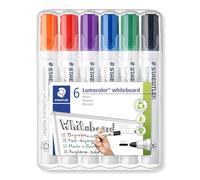 Staedtler Lumocolor 351 Feutres tableau blanc - 6 couleurs, 2,0 mm | Encre effaçable à séchage rapide, pointe ronde - s’efface sans résidu, technologie DRY SAFE - Art.-Nr. 351 WP6