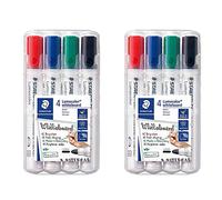 Staedtler Lumocolor 351 WP4 Lot de 2 marqueurs pour tableau blanc, pointe ogive, étui avec 4 couleurs assorties