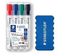 Staedtler Lumocolor 351 WP4P1X Lot de 4 marqueurs effaçables à sec et sans laisser de traces avec éponge 2 mm