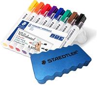 Staedtler Lumocolor 351 WP8 Marqueurs pour tableau blanc Pointe ogive 2 mm Boîte de 8 couleurs + effaceur Staedtler original