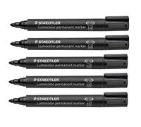 STAEDTLER Lumocolor 352-9X Lot de 5 marqueurs permanents, résistants aux taches et à l'eau, pointe ogive de 2 mm, rechargeable, séchage rapide, longue durée de vie, faible odeur, noir