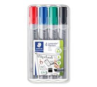STAEDTLER Lumocolor 356 B Feutres flipchart - 4 couleurs, biseau 2-5 mm | Encre à base d’eau qui ne traverse pas le papier, pointe biseautée - lavable, DRY SAFE - Art.-Nr. 356 B WP4