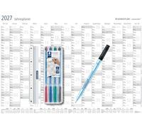 STAEDTLER Lumocolor 641 YP-1DE Calendrier mural 2026 | Lot de 4 couleurs + règle | Effaçable à sec | Planificateur de vacances et de jours fériés | Taille DIN A1 | DEZ 25 + JAN 27 | Édition spéciale