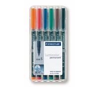 Staedtler Lumocolor Boîte De 6 Feutres Universels Permanents Couleurs Assorties Pointe 0,4 Mm