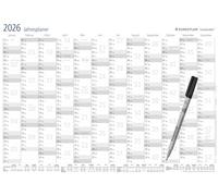 STAEDTLER Lumocolor Calendrier mural annuel effaçable Format A3 | Calendrier 12 mois avec marqueur repositionnable - Plastique robuste - Numéro d'article 641 YPA3X