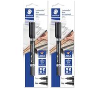 Staedtler Lumocolor Duo 348 - Blister 1 Marqueur Permanent Double Pointe Fine 0,6 Mm Et Pointe Moyenne 1,5 Mm Noir (Lot de 2)