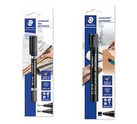 Staedtler Lumocolor Duo 348 - Blister 1 Marqueur Permanent Double Pointe Fine 0,6 Mm Et Pointe Moyenne 1,5 Mm Noir & Lumocolor 350 - Blister 1 Marqueur Permanent Pointe Biseau 2 À 5 Mm Noir
