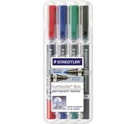 Staedtler Lumocolor duo 348 WP4 Marqueur permanent rouge, bleu, vert, noir résiste à l'eau: oui