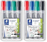 Staedtler Lumocolor Flipchart, Marqueurs pour tableau papier, Pointe moyenne de 2 mm, Étui chevalet avec 4 couleurs assorties, 356 WP4 (Lot de 2)