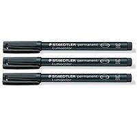Staedtler Lumocolor Lot de 3 marqueurs permanents noirs, pointe moyenne, étanches, résistants aux frottements, séchage rapide, pour CD, DVD, OHP