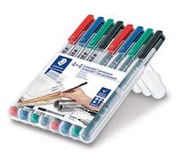 Staedtler Lumocolor Lot de 8 stylos à pointe en F soluble dans l'eau et imperméable à l'eau Largeur de ligne 0,6 mm Haute qualité Fabriqué en Allemagne 31-S WP8X