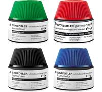 STAEDTLER Lumocolor, marqueur effaçable pour tableau blanc, système de recharge - Coffret de 20 - Recharge de 15 - 4 couleurs : bleu, rouge, vert, noir