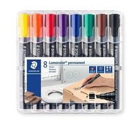 Staedtler Marqueur permanent Lumocolor 350, pointe biseautée 2 à 5 mm, pochette 8 couleurs assorties