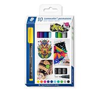 Marqueur staedtler permanent dry safe lumocolor 318 pointe fine 0,6mm coloris assrotis etui de 10 feutres