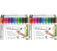 Staedtler - Lumocolor whiteboard marker 351-10 marqueurs effaçables à sec tableau blanc - Etuicarton - Pointe ogive 2 mm - Assortis - 351 C10 (Lot de 2)