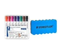 Staedtler - Lumocolor whiteboard marker 351-8 marqueurs effaçables - Pointe ogive 2mm + 1 brosse magnétique pour effaçage à sec