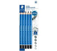 Staedtler Crayons graphite Mars Lumograph Jumbo - Mines 8B/6B/4B/2B/HB - Blister 5 pièces