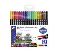 Staedtler Marqueur permanent double pointe 3187 – Pointe fine et ultra-fine – Étui 18 couleurs