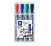 Staedtler Feutres Lumocolor Flipchart 356 B – 4 couleurs, biseau 2-5 mm, encre à base d'eau, lavable