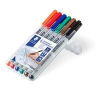 Staedtler Lumocolor 311, Feutres non-permanents pour toutes les surfaces, sans xylène ni toluène, set de 6 couleurs lumineuses, pointe ogive 0.4 mm, 311 WP6