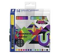 Marqueur staedtler permanent dry safe lumocolor 318 pointe fine 0,6mm coloris assrotis etui de 14 feutres