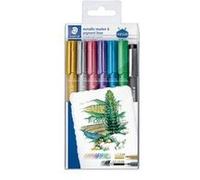 Marqueurs staedtler metallic markers coloris assortis etui de 6 + 1 feutre pigment liner c2-9 offert
