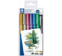 Marqueurs staedtler metallic markers coloris assortis etui de 6 + 1 feutre pigment liner c2-9 offert