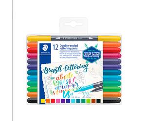 STAEDTLER Marqueur/pinceau double pointe fine, assortiment pour lettrage - 12 pièces