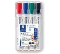 Staedtler Marqueurs tableau blanc effaçable à sec Lumocolor 351 B WP4 Set 4 – Pointe biseautée 2–5 mm Couleurs