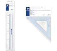 STAEDTLER - Mars 563 - Règle plate aluminium 20cm + 1 Equerre plastique bleu Mars 567-26cm 60°, 30° - Scolaire
