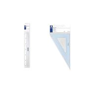 STAEDTLER - Mars 563 - Règle plate aluminium 30cm + 1 Equerre plastique bleu Mars 567-31cm 60°, 30° - Scolaire