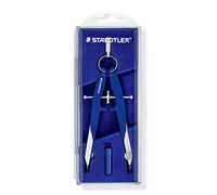Staedtler Mars Comfort 556 00 Compass, Haute Qualité avec Broche d'Entraînement Centrale de Guidage de Broche, Exact et Précis, Bleu-Argent, Boîtier Stable avec Couvercle à Charnière