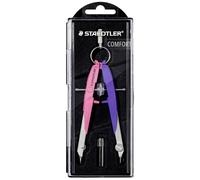 STAEDTLER Mars Comfort 556 - Compas de précision collège, kit de fournitures scolaires rose néon/violet - Set avec étui, vis de réglage et entraînement central, Ø 23 cm - 556 00-N2