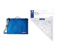 Staedtler Mars LR 661, Sacoche pour planche à dessin A3, Robuste et imperméable, LR 661 13 & 568 35Mars, Équerre Géométrique de 22 Cm avec Poignée de Préhension et Rapporteur Intégré