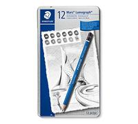 Staedtler Crayons à papier Mars Lumograph - Boîte métal 12 assortis 8B-2H, très haute qualité