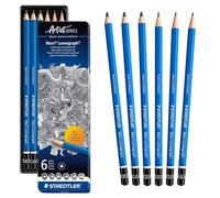 Staedtler Crayons à papier Mars Lumograph - Étui métallique 6 pièces 8B/7B/6B/4B/2B/HB