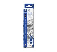 Staedtler Mars Lumograph Aquarell, Crayons graphites aquarellables 8B, Utilisables à sec ou à l'eau, Étui carton avec 12 crayons aquarellables 8B, 100A-8B VE