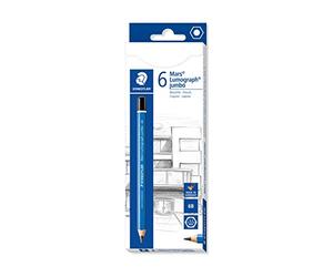 Staedtler Mars Lumograph Jumbo, Crayons à papier 6B gros module de haute qualité pour écriture et dessin, Étui carton avec 6 crayons 6B, 100J-6B VE
