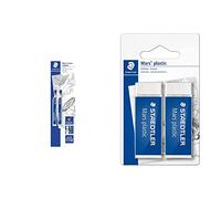 Staedtler Mars Micro Carbon 250 - Blister 2 Étuis 12 Mines Graphite 0, 7 Mm Hb & Mars Plastic, Gommes plastiques blanches, Sans phtalates ni latex, Étui blister avec 2 gommes de taille standard