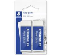 Staedtler Mars Plastic, Gommes plastiques blanches de très haute qualité, Sans phtalates ni latex, Étui blister avec 2 gommes de taille standard, 526 50 BK2D
