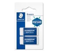 Staedtler Mars Plastic, Gommes plastiques blanches de très haute qualité de taille moyenne, Effaçage optimal régulier et propre, Étui blister avec 2 gommes sans phtalates ni latex, 526 53 BK2-C