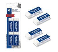 STAEDTLER Mars Plastic Lot de 4 gommes en vinyle de qualité supérieure, blanches, sans latex, résistantes à l'usure, s'effritent peu (526 50 BK4)