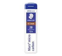 Staedtler Recharges de mines Mars Micro Carbon 0,5 mm 2B – Lot de 12 recharges de 12 mines 250 05