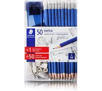 Staedtler Norica Graphite HB2 Graphic 101 pièces 50 crayons + 1 taille-crayon + 50 capuchons gomme HB
