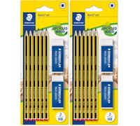Staedtler Noris 120, Crayons à papier HB en bois de haute qualité, Étui blister de 6 crayons HB et 2 gommes originales Mars Plastic, 120 R BK6D (Lot de 2)
