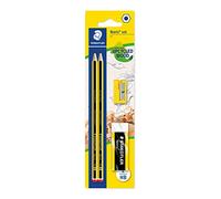 Staedtler Noris 120, Crayons à papier HB extrêmement résistants, Idéal pour le dessin et les esquisses, Étui blister avec 2 crayons HB, 1 gomme de taille standard et 1 taille-crayon, 120 SBK-1