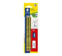Staedtler Noris 120 crayons, fabriqués à partir de bois recy ureté HB, 3 crayons, 1 gomme et 1 taille-crayon, haute qualité Made in Germany, 120SBK3 C